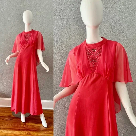 Dresses | Vintage 6s Coral Pink Grecian Cape Mod Party Maxi Evening Dress M | Poshmark Dresses | Vintage 6s Coral Pink Grecian Cape Mod Party Maxi Evening Dress M | Poshmark